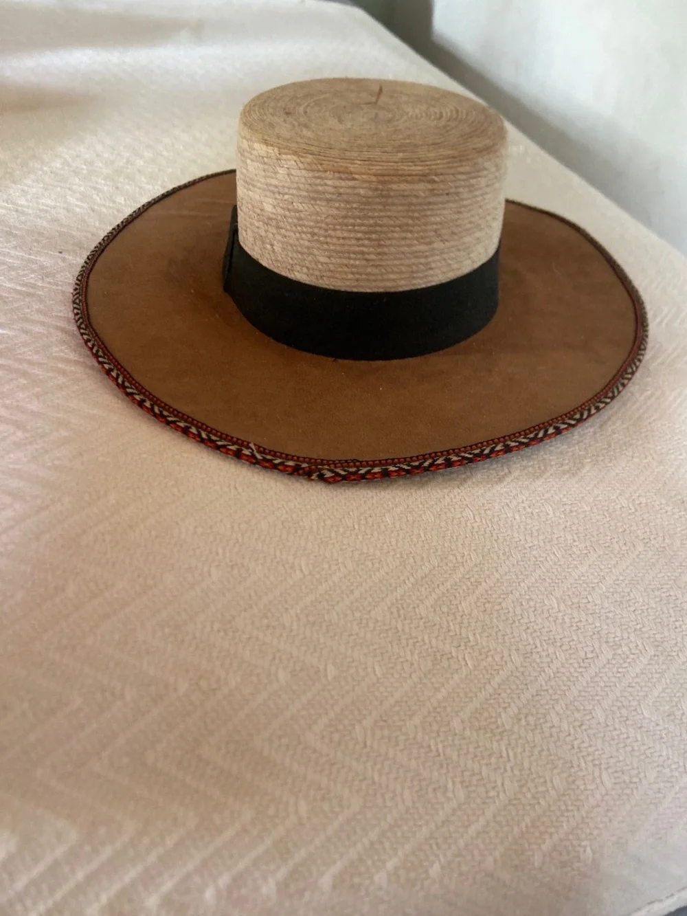 Panama straw and suede hat